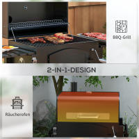 Parrilla de Carbón para Barbacoa de Jardín con Tapa Hermética, Rejilla Ajustable, Ahumador Integrado, Placa Caldera, Estante Lateral y Carro with Ruedas Resistentes - Estructura de Metal Durable - details 1