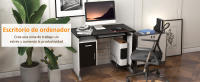 Mesa de Ordenador 100x52x75cm Escritorio de Oficina Mesa de PC Mesa con Armario y Teclado para Hogar Escuela y Oficina Mobiliario Negro y Plata - details 0