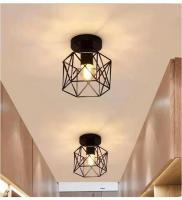 Luz De Techo Moderna Nórdica Negra De Hierro Tratado E27 LED Para Cocina Sala De Estar Dormitorio Estudio Balcón Restaurante Café Hotel - details 1