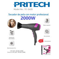 PRITECH Secador de pelo Profesional 2000W con Aire Caliente y Frio 2 Nivel de Fuerzas con Motor Poderosa Pro, Hair Dryer de alta Potencia Para un Secado Rapido Con un Boquilla Difusor Concentradora, Diseño Elegante. Filtro Extraible, longitud de cable 2m - details 3