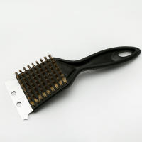 Cuchillo de Cerdas para Barbacoa con Raspador de Metal, Negro/Latón, 20,8x13x4,4 cm - Herramienta de Limpieza de Parrillas de Calidad para Baracoas - details 2