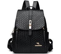 Mochila De Cuero Para Mujer LANYIBAIGE Estilo Vintage Casual Día Escuela Bolsa De Mano Negra Con Cierre De Cremallera - details 7