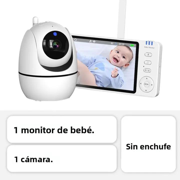 Monitor De Bebé Con Cámara PTZ Zoom Y Vidrio De 5 Pulgadas Sensor De Temperatura Lluvia De Letras Seguridad Y Vigilancia Camaras Con Música Y Alarma De Llorido - 1