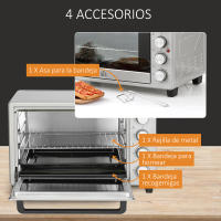 HOMCOM Mini Horno Eléctrico 32L 1600W Horno Eléctrico de Sobremesa con 3 Modos de Calor Temporizador Bandeja Ajustable y Temperatura Regulable 52,2x38,1x33,5 cm - details 2