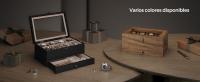 SONGMICS Caja de Relojes con 8 Ranuras, Estuche de Relojes de Madera de 2 Niveles con Tapa de Cristal, Almohadillas, Forro de Terciopelo, Regalo de Seres Queridos, Negro Ébano/Nogal Rústico - details 0