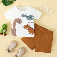 Conjunto De Ropa Para Bebé Niño Dinosaurio De Dibujos Animados 0-3 Años 2PCS Camiseta Corta Blanca Y Shorts Marrón Estilo Deportivo Moda Bonita - details 0