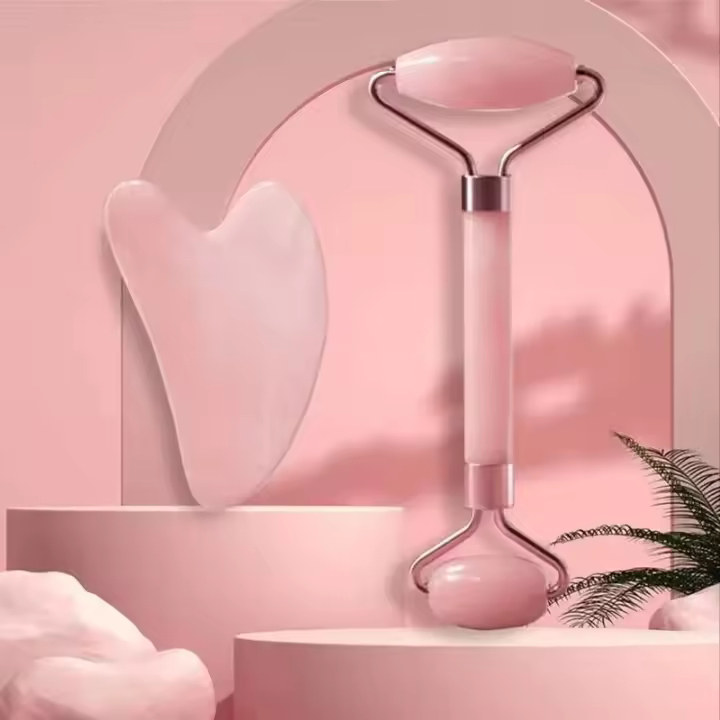 Masajeador De Rostro Y Cuello De Doble Fin De Rodillo De Resina Para Desbloquear Y Relajar No Es Rosado De Cristal Jade - 1