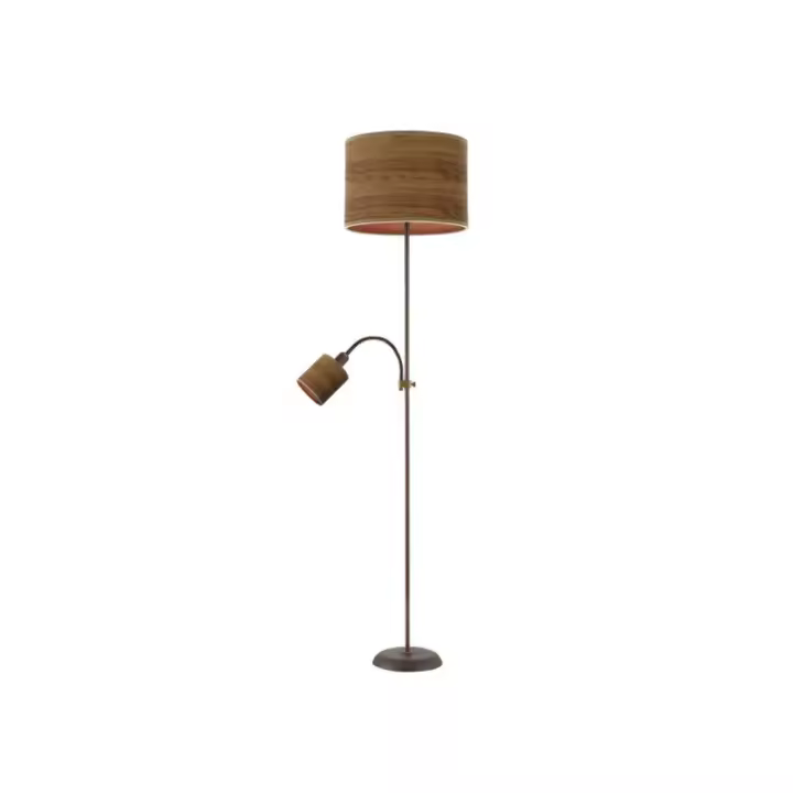 Fabrilamp - Pie De Salon Armonia 1xe27+1xe14 Marron-madera Oscura C/lector 155x40x40 Cm - 1
