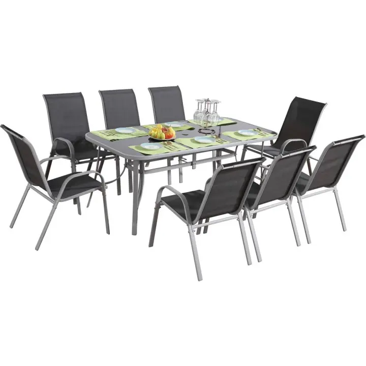 Conjunto De Jardín Mesa + 8 sillas de Textileno "Córdoba"  - Gris obscuro - 1