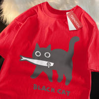 Camiseta De Algodón Oversize Para Hombres Y Mujeres Con Diseño De Gato Negro Comiendo Pescado Estilo Japonés Camiseta De Moda Imprimida Transpirable Para Verano - details 11
