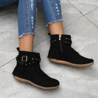 Botines De Otoño Para Mujer Zapatos Planos Botas De Tobillo Retro En Cuero Suelto Con Borlas Punta Redonda Suave Casual - details 26