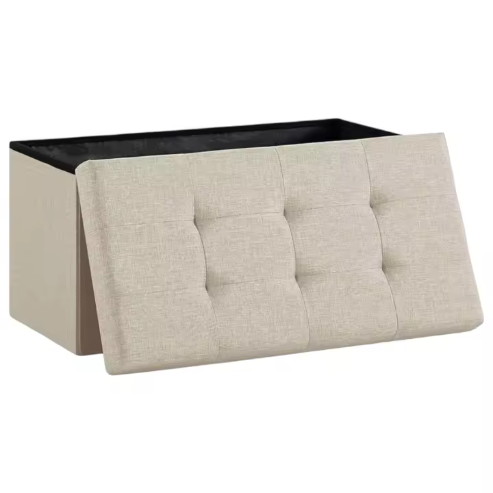 Puff Almacenaje, Baúl de Almacenaje Plegable, Taburete Reposapiés, Banco de Cubo, Soporta hasta 300 kg, para Sala de Estar, Dormitorio, Entrada .Baúl Puff Taburete de Almacenamiento otomano, Taburete de Lino, reposapiés para Asiento （cajon-001 2190 D7） - 1