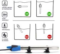 Calentador Acuario Sumergible 50W para Tanque de Pescados Acero Inoxidable 20cm con 2 Ventosas BPS-6084 - details 0