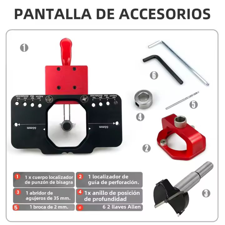 Juego De Guía De Perforación Para Bisagra De Aleación De Aluminio 35MM Con Abrazadera Herramientas Para Carpintería Y Instalación De Puertas De Armarios - 1