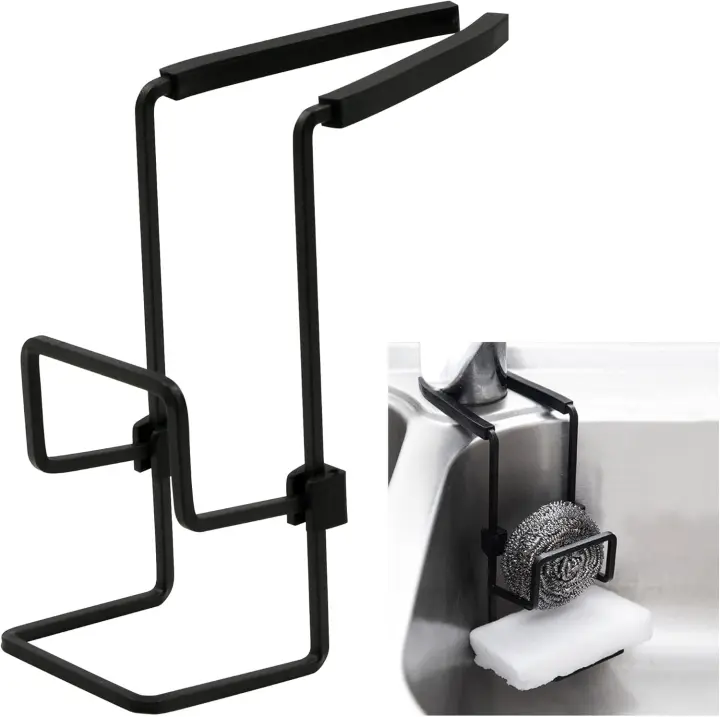 Organizador de fregadero, soporte para esponja de cocina, soporte colgante para esponja, soporte de almacenamiento para grifo de esponja de metal, impermeable, sin necesidad de taladrar. - 1