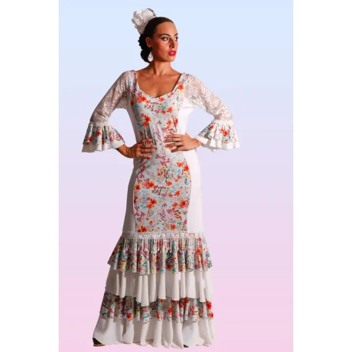 Vestido Flamenco ANUKA con Mangas de Encaje y Estampado Floral - Diseño Exclusivo - 1