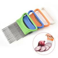 Soporte De Dientes Para Cebolla En Acero Inoxidable Cortador De Alimentos Auxiliar De Cocina Para Verduras Y Tomates - details 1