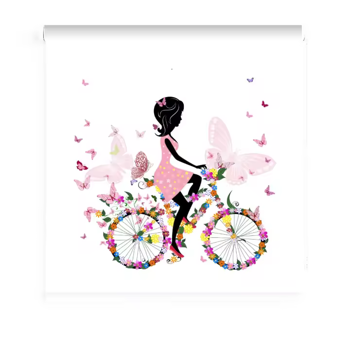 Estores Iroa – Estor Enrollable Juvenil Chicas- Tejido Translúcido alta Calidad- Juvenil Bicicleta y Flores, Tejido Antibacteriano Hecho en España, Filtra la Luz y Protege del Sol, Ideal para Habitaciones de Niñas, Instalación Sencilla y Garantía 2 Añ - 1