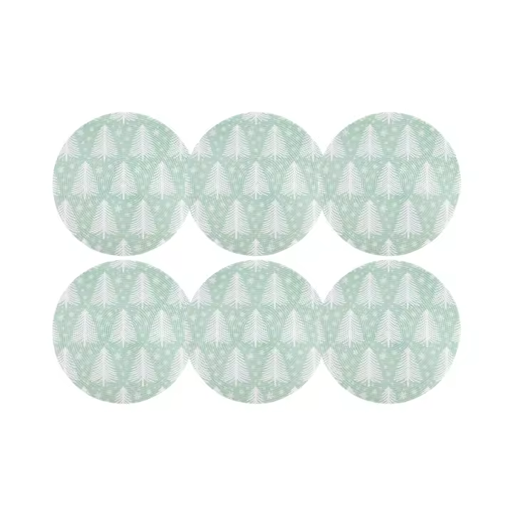 Cofan Pack de 6 salvamanteles navideños individuales  Bajoplatos redondos con árboles de Navidad  Color: Verde y blanco  Diámetro: 38 cm - 1