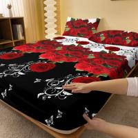 Sábana De Cama Con Patrón De Rosa Roja Delicado 1 Pieza Sábana De Cama Con Estampado Resistente Al Polvo Para Dormitorio - details 2