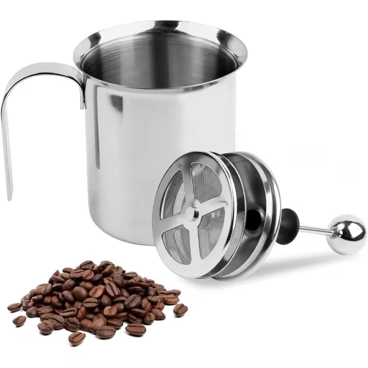 Batidora Espumadoras De Leche Manuales, 400ml Arce Inoxidable Leche Manual Frother Doble Colador Para Espuma De Leche Capuchino O Expreso Macchiato - 1