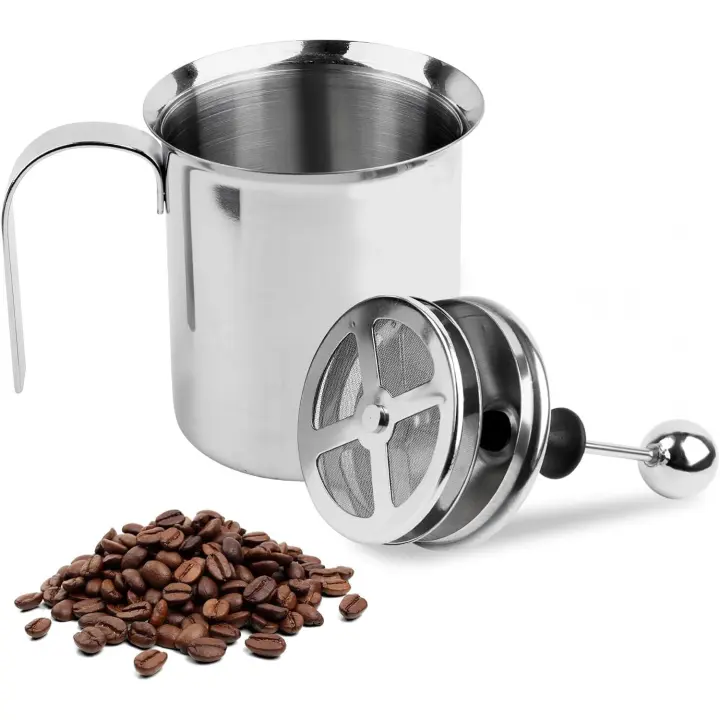 Batidora Espumadoras De Leche Manuales, 400ml Arce Inoxidable Leche Manual Frother Doble Colador Para Espuma De Leche Capuchino O Expreso Macchiato - 1