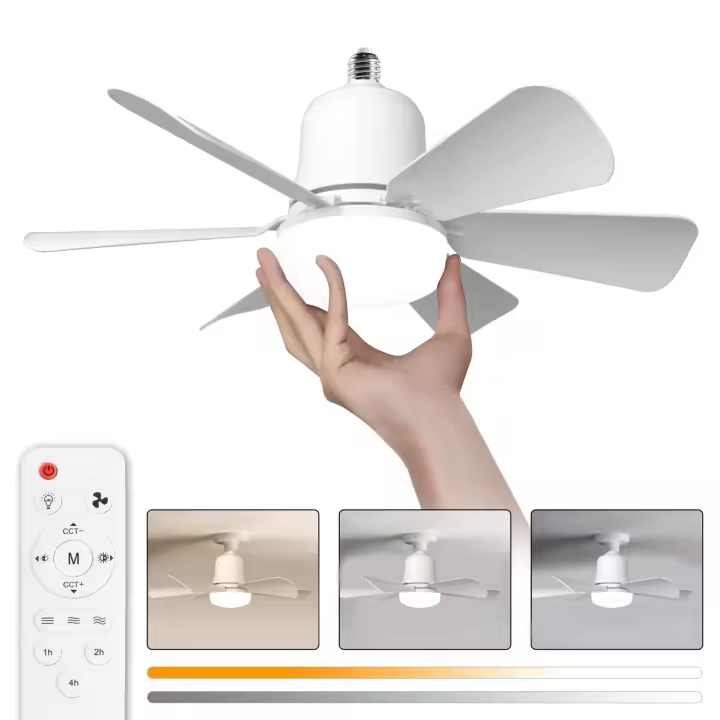 Ventilador de techo con Luz, lámpara de 30 W con casquillo E27, LED regulable para dormitorio y Salón, 3 velocidades, 6 Aspas (Blanco, 30 W) - 1