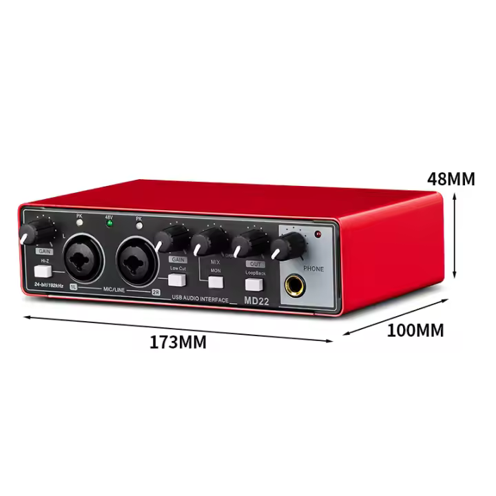 Tarjeta De Sonido Para Estudio MD22 MD44 4 Canales 24 Bits/192 kHz Para Grabación En Directo Con Guitarra Eléctrica Y Microfono - 1