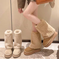 Botas De Nieve Para Mujer Con Aumento De Altura Y Suela Gruesa 2024. Botines De Invierno Con Forro De Peluche Y Algodón Espeso. Material De La Parte Superior PU. Botas De Media Caña. - details 0