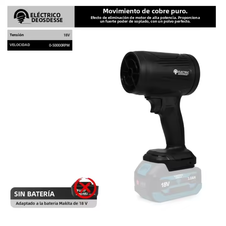 Secador De Pelo Turbo Black Storm 50000RPM Para Eliminar Nieve Y Polvo Ideal Para Invierno Compatible Con Batería Makita 18V - 1