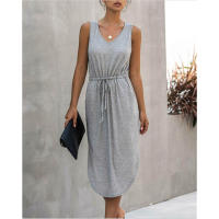 Vestido Midi Sin Mangas Para Mujer Casual Verano Algodón Sólido V-Neck Ajustable Estilo Casual Longitud Media Pierna - details 5