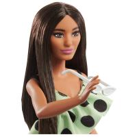 Barbie vestido verde corto con lunares asimétrico muñeca morena con zapatos naranjas Mattel tamaño 30 centímetros - details 2