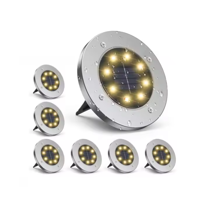 Luces Solares Exterior Jardin 8 LED Luz Solar de Tierra Impermeable Foco Blanco Calido (8 Piezas) - 1