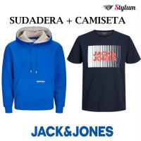 Jack & Jones Pack Sudadera + Camiseta Hombre , Con capucha ajustable ,Color Nautical Blue y White Logo estampado Moda Casual Informal OTOÑO INVIERNO - details 2