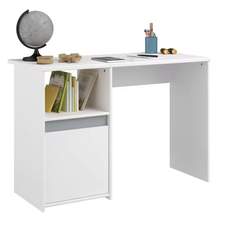 Escritorio Juvenil Germain con 1 Puerta, 1 Estante, Blanco Mate y Gris, 110cm - Diseño Moderno y Funcional - 1