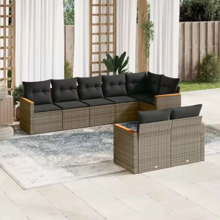 vidaXL Set de sofás de jardín 8 pzas y cojines ratán sintético gris - 1