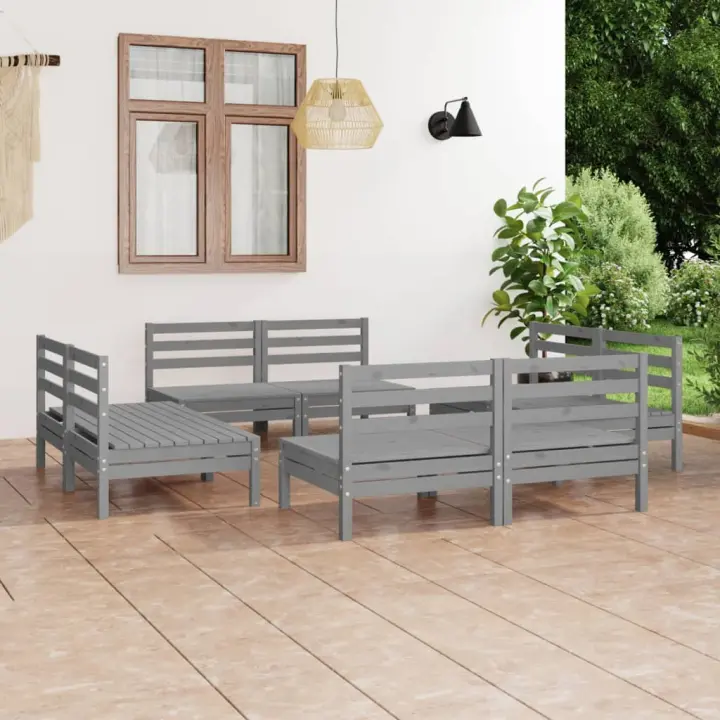 vidaXL Juego de muebles de jardín 8 piezas madera de pino maciza gris - 1