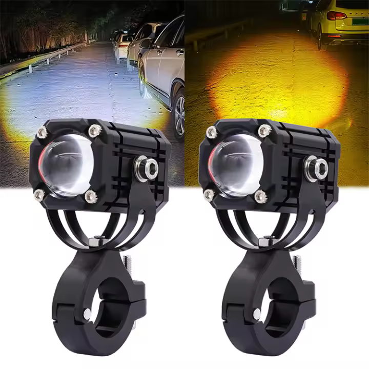 Faros Auxiliares De Motocicleta LED De Doble Color Blanco Amarillo Con Choque Bajo Consumo Luz De Conducción Brillante Antiniebla Impermeable Universal Hi/Lo Beam - 1