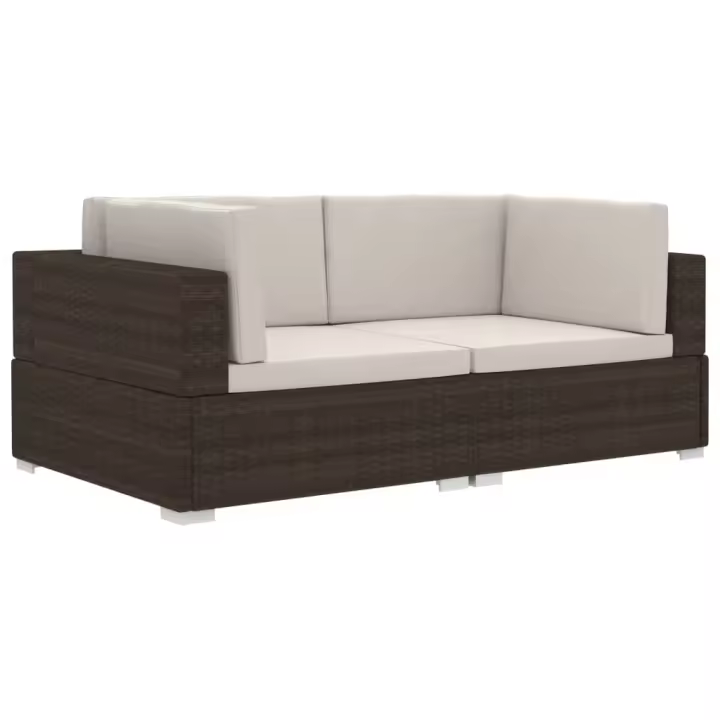vidaXL Asiento seccional de esquina con cojines 2 pzas ratán PE Negro y blanco, Marrón, Gris Conjunto Terraza Muebles Jardín Exterior Juego de Muebles de jardín Mueble Jardín Exterior Muebles de Salon Exterior - 1