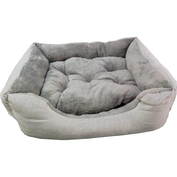 REINO MANSIDI Cama para Perros y Gatos de Felpa con Cojín Extraíble de Color Gris en tamaño S - 1