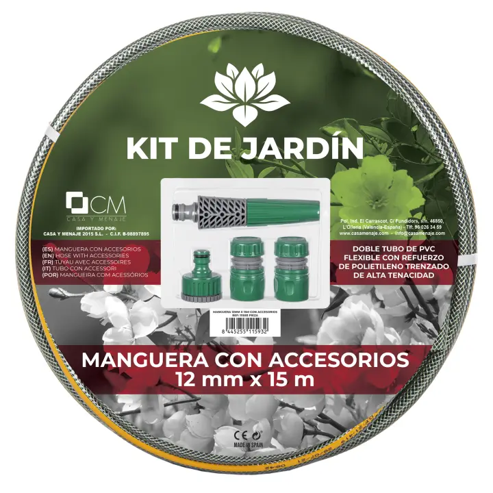 Manguera Jardín Extensible 15m - Incluye Adaptadores de Grifo y Boquilla de Riego - 1