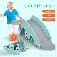 HOMCOM 3 en 1 Balancín Tobogán para Niños Aro de Baloncesto Set de Juegos Multifuncional con Superficies Suaves 18-36 Meses con Forma de Rana Delfín 72x34x47 cm Verde - details 3
