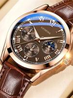 Reloj De Cuarzo Para Hombre Estilo Casual Y Negocios Material De Correa De Cuero Display Numeral Romano Resistentes Al Agua - details 0