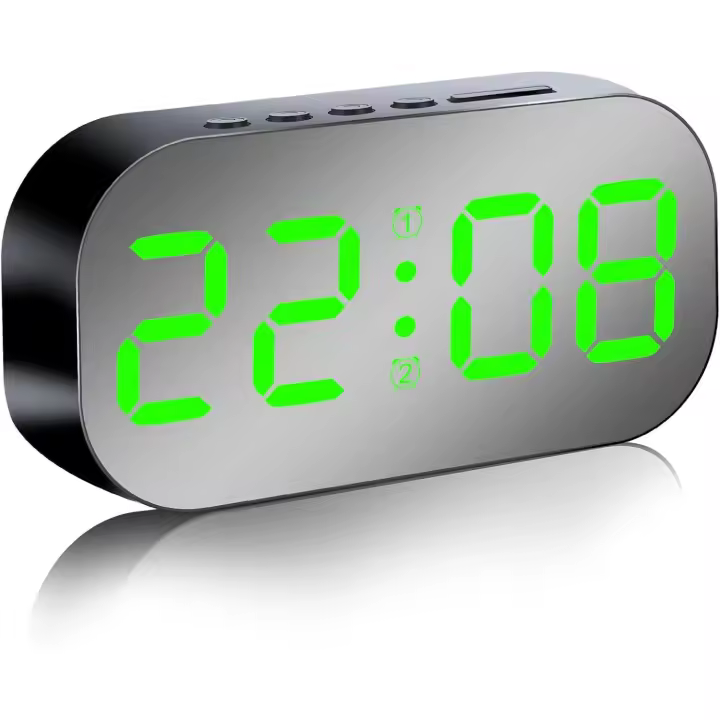 Despertador digital de noche con gran pantalla LED, sin tictac, alimentado por USB/pilas (luz verde) - 1