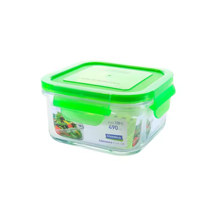 Glasslock Classic - Recipiente Hermético Cuadrado de 0.5L en Vidrio Templado. Verde - 1