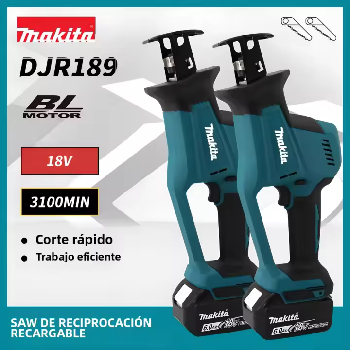 Sábanas Reciprocantes DJR189 De 18V Sin Cable Con Velocidad Ajustable Para Madera Y Metal Corte De Tubería Incluye Hoja Compatible Con Batería Makita 18v - 1