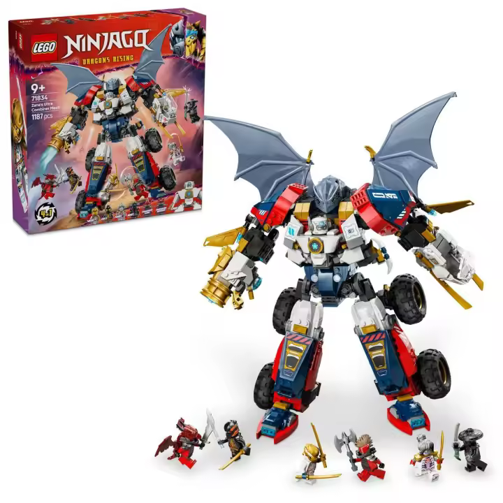 LEGO 71834 NINJAGO Meca Ultra Combo de Zane, Set de Construcción “4 en 1” con Coche de Juguete, Avión Jet y Figura de Dragón, Juego Ninja con 6 Minifiguras, Regalo para Niños y Niñas de 9 Años o Más - 1
