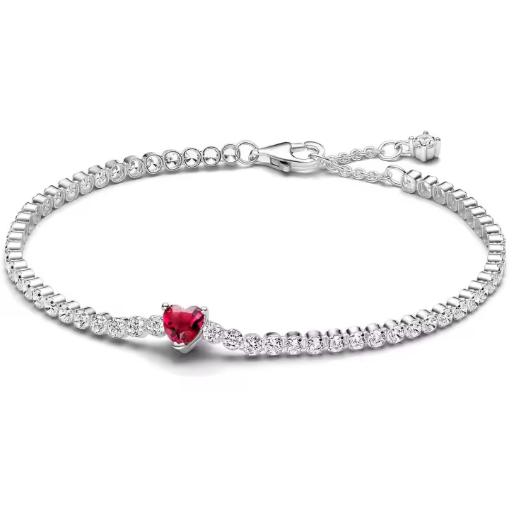 Pandora Pulsera de Tenis para Mujer, Corazón Rojo Brilliant, Plata 590041C02 - 1