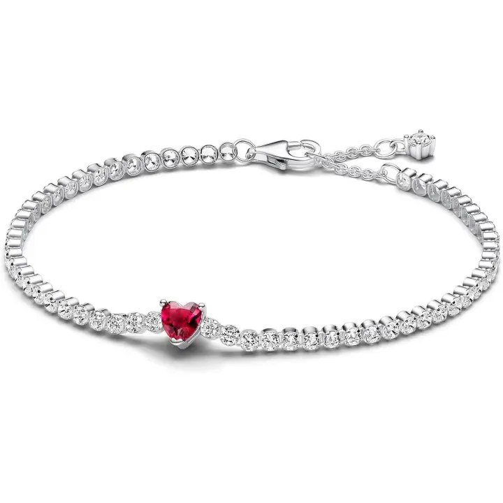 Pandora Pulsera de Tenis para Mujer, Corazón Rojo Brilliant, Plata 590041C02 - 1