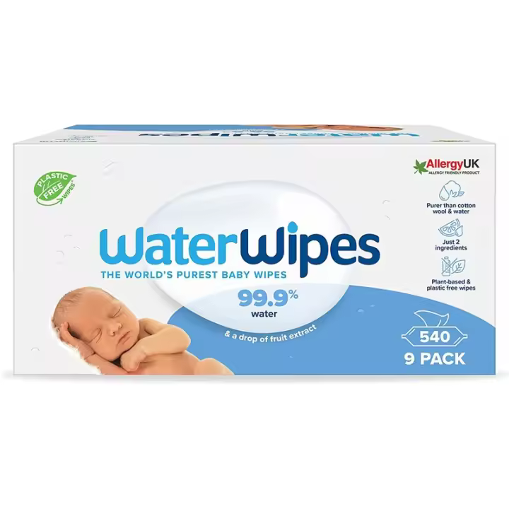 Waterwipes - Toallitas Húmedas para Bebé, 9x60 Unidades, Piel Sensible, Dermatitis del Pañal, Vegano y Biodegradable - 1